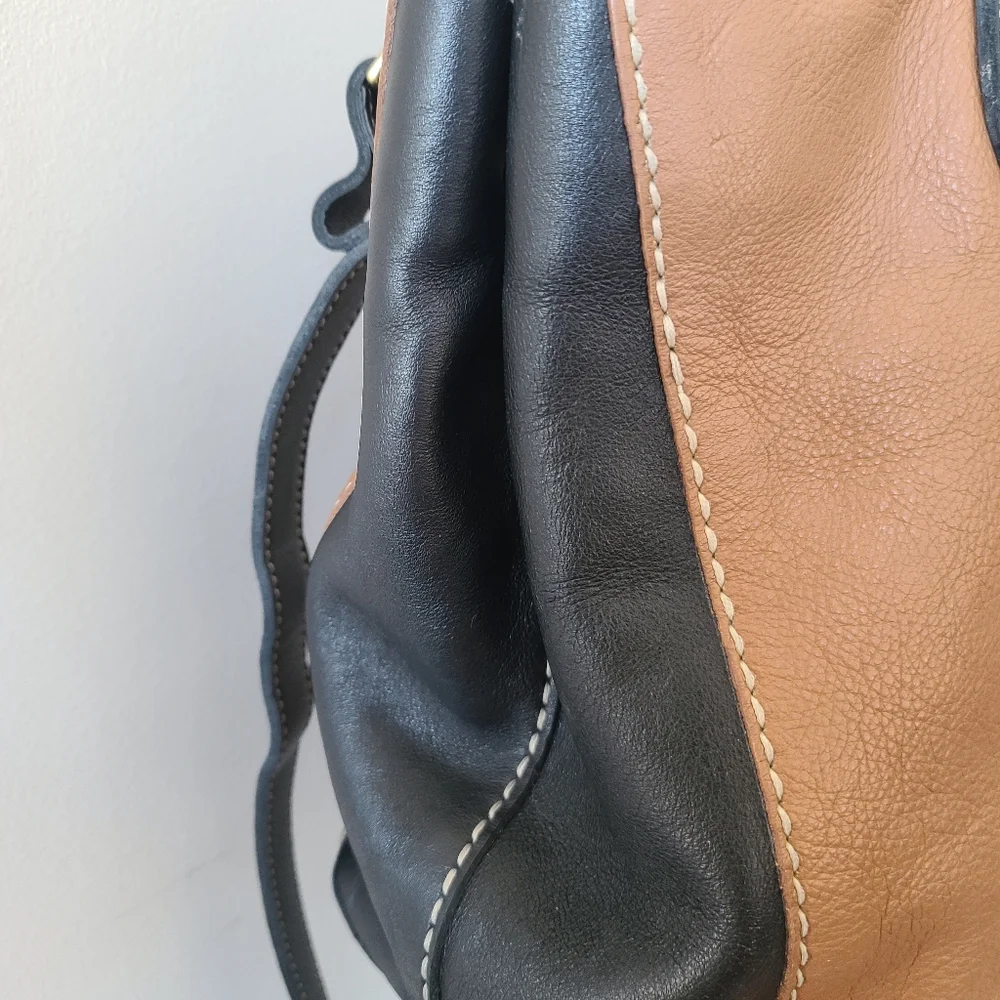 Roots Black & Tan Leather Satchel Crossbody Bag - Picture 8 of 9